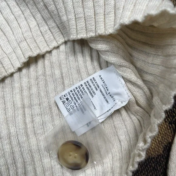 American Eagle Cropped Henley Pullover Sweater Oatmeal Womens Size XL New W Tags - Picture 7 of 8
